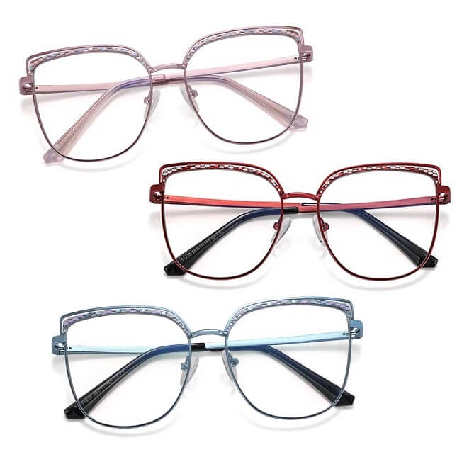 Damskie okulary kocie zerówki do komputera BLUE LIGHT z fleksami 25153D Bordowy