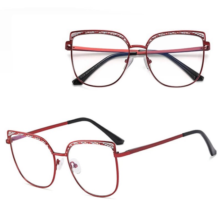 Damskie okulary kocie zerówki do komputera BLUE LIGHT z fleksami 25153D Bordowy