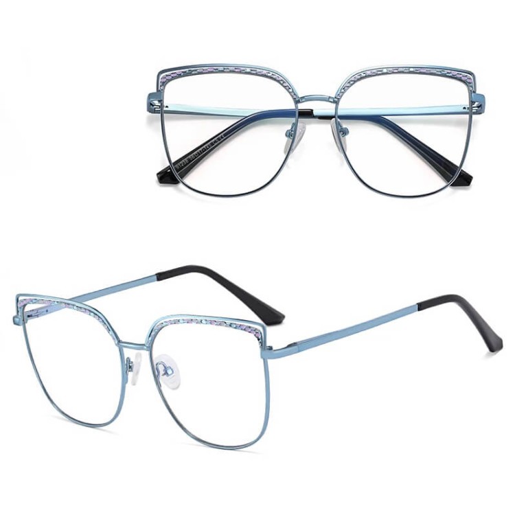 Damskie okulary kocie zerówki do komputera BLUE LIGHT z fleksami 25153E Niebieski