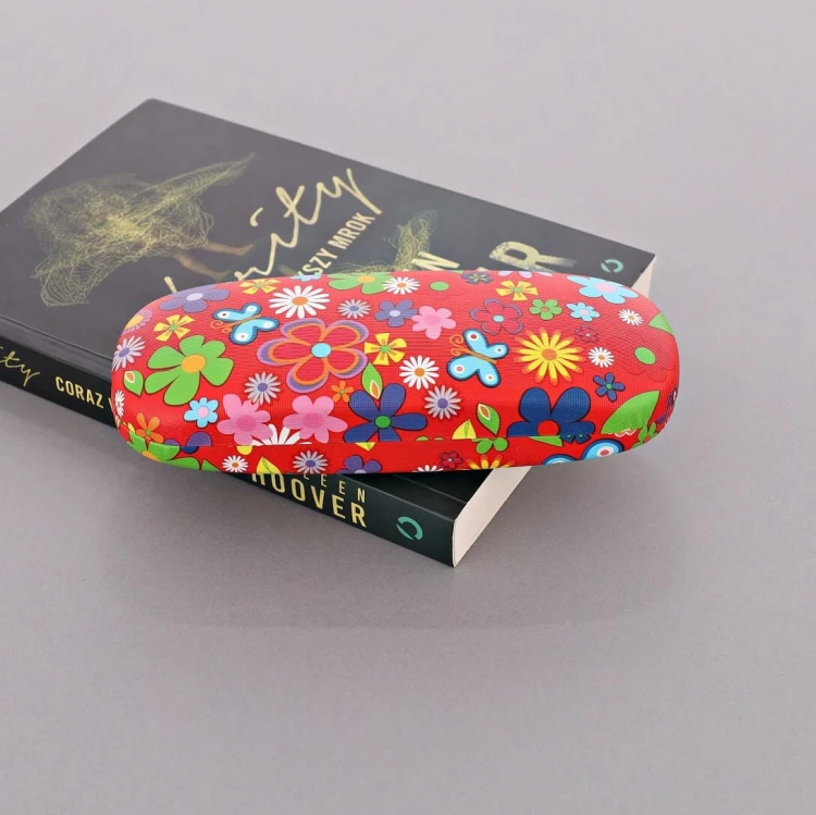 Etui na okulary czerwone w kwiatki ET-113A