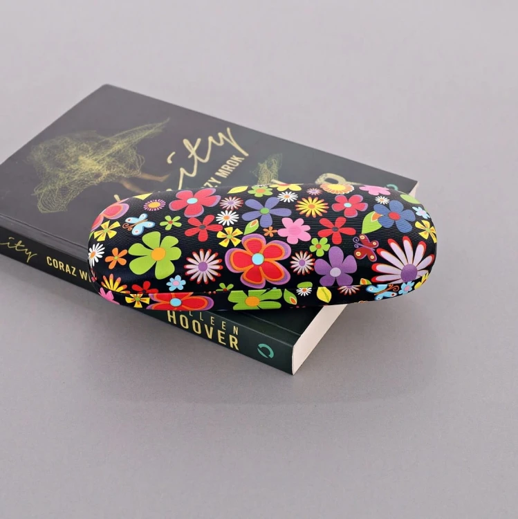Etui na okulary czarne w kwiatki ET-113C