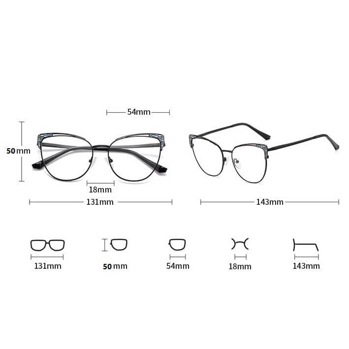 Stalowe Damskie okulary kocie zerówki do komputera BLUE LIGHT z flexami 25102C Złoty/Czarny