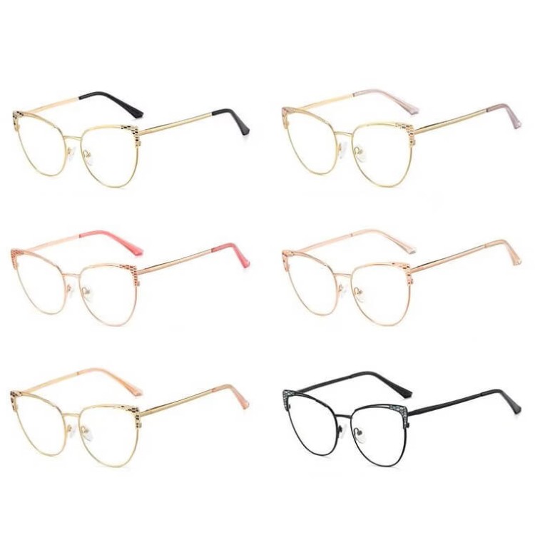 Stalowe Damskie okulary kocie zerówki do komputera BLUE LIGHT z flexami 25102C Złoty/Czarny