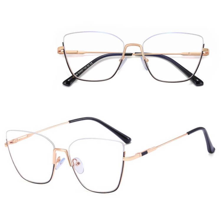 Damskie okulary półramki kocie zerówki do komputera BLUE LIGHT 25142 Złoty/Czarny