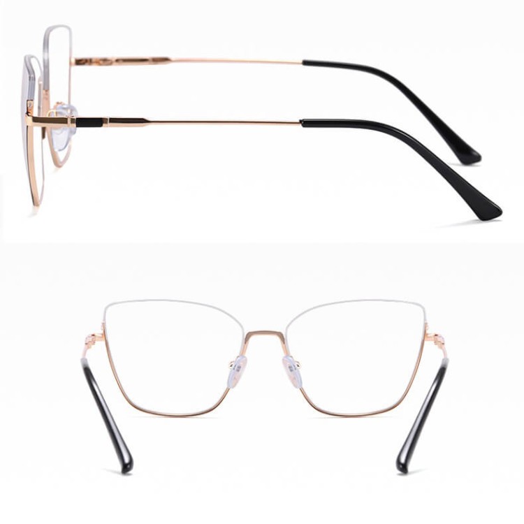 Damskie okulary półramki kocie zerówki do komputera BLUE LIGHT 25142A Złoty/Panterka