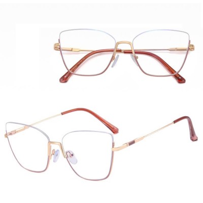 Damskie okulary półramki kocie zerówki do komputera BLUE LIGHT 25142C Złoty/Brudy Róż