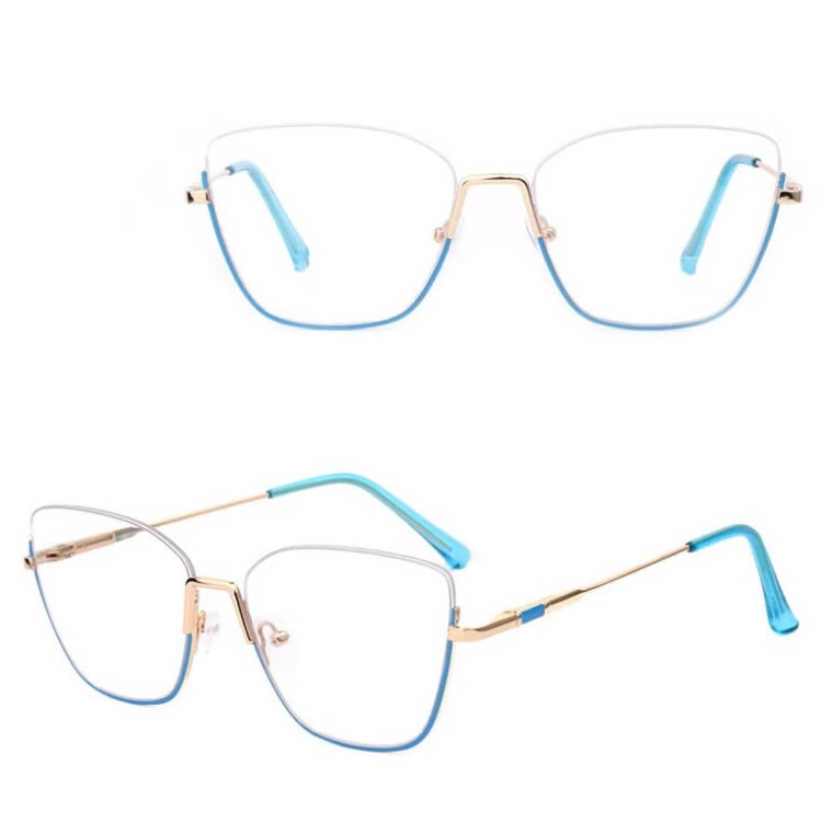 Damskie okulary półramki kocie zerówki do komputera BLUE LIGHT 25142D Złoty/Niebieski