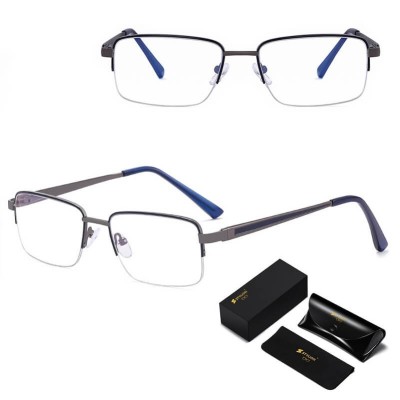 Metalowe półramkowe okulary zerówki z filtrem Blue Light do komputera 25147A grafit/granat