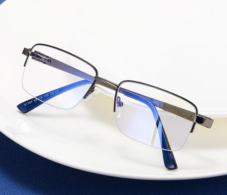 Metalowe półramkowe okulary zerówki z filtrem Blue Light do komputera 25147A grafit/granat