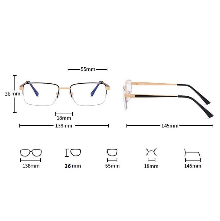 Metalowe półramkowe okulary zerówki z filtrem Blue Light do komputera 25147C czarny/srebrny