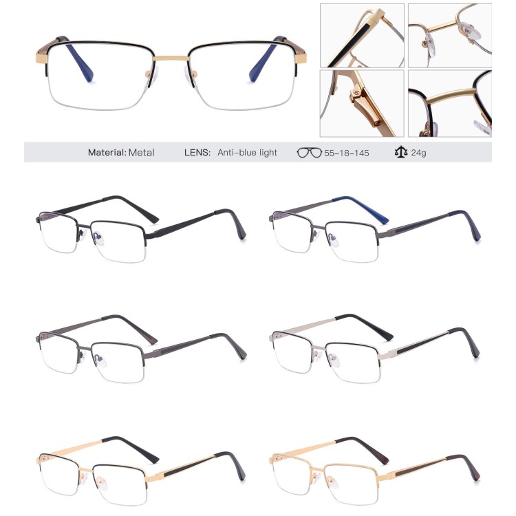 Metalowe półramkowe okulary zerówki z filtrem Blue Light do komputera 25147D złoty/czarny