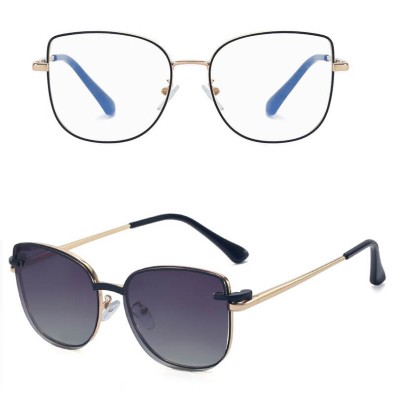 2w1 Okulary damskie do komputera + nakładka przeciwsłoneczna na magnes Clip-On 25162  złoty/czarny