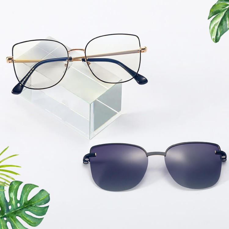 2w1 Okulary damskie do komputera + nakładka przeciwsłoneczna na magnes Clip-On 25162B panterka/złoty