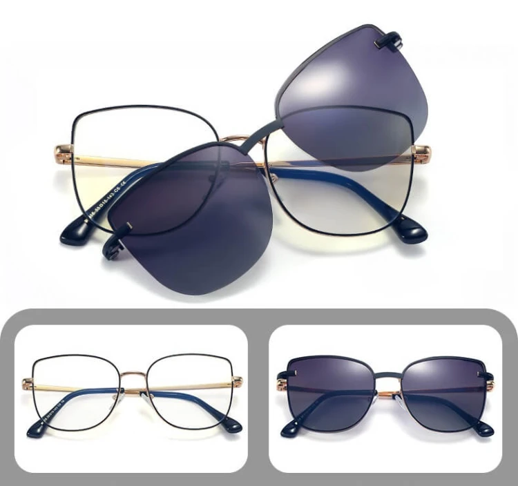 2w1 Okulary damskie do komputera + nakładka przeciwsłoneczna na magnes Clip-On 25162E brudny róż/złoty