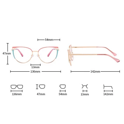 Damskie okulary kocie zerówki do komputera BLUE LIGHT 25158B Złoty/Brudny róż