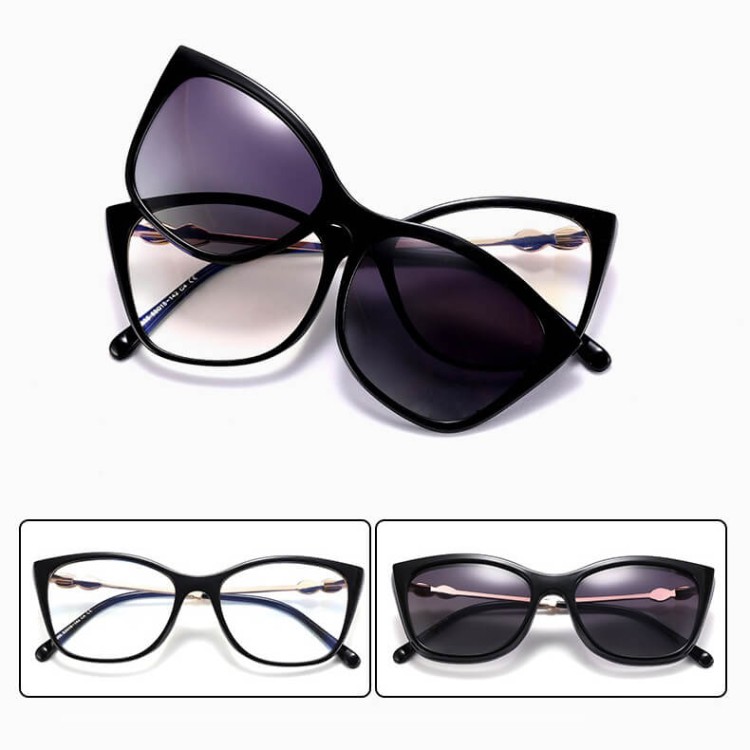 2w1 Okulary damskie do komputera + nakładka przeciwsłoneczna na magnes Clip-On 25161D szary/różowy