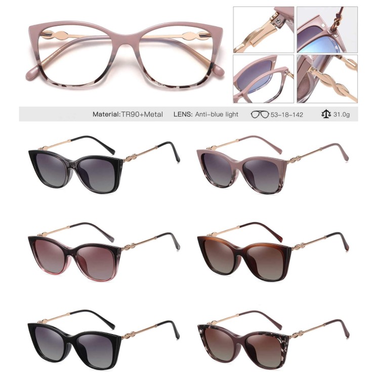 2w1 Okulary damskie do komputera + nakładka przeciwsłoneczna na magnes Clip-On 25161D szary/różowy