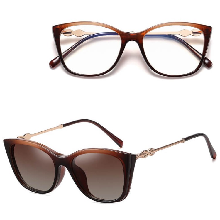 2w1 Okulary damskie do komputera + nakładka przeciwsłoneczna na magnes Clip-On 25161E brązowy