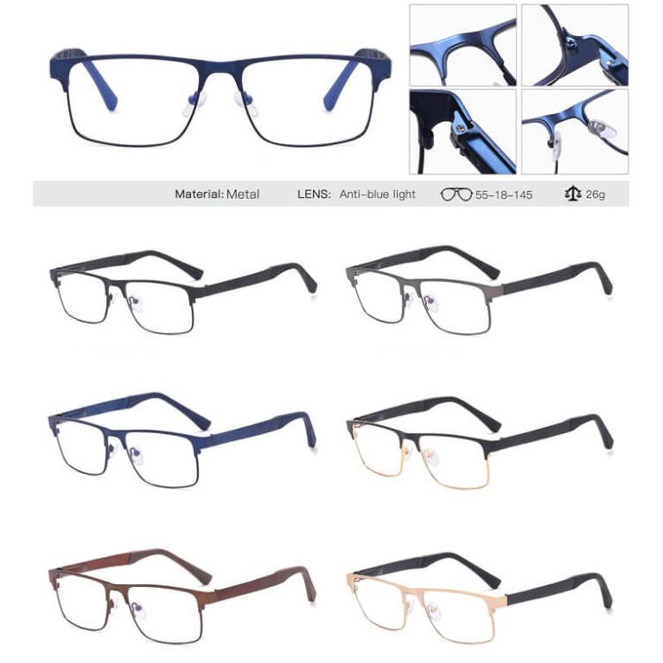 Metalowe męskie okulary zerówki z filtrem Blue Light do komputera 25139A czarne/złote + akcesoria
