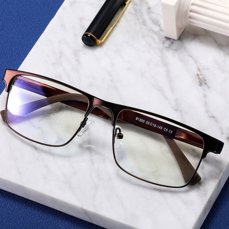 Metalowe męskie okulary zerówki z filtrem Blue Light do komputera 25139E brązowe + akcesoria
