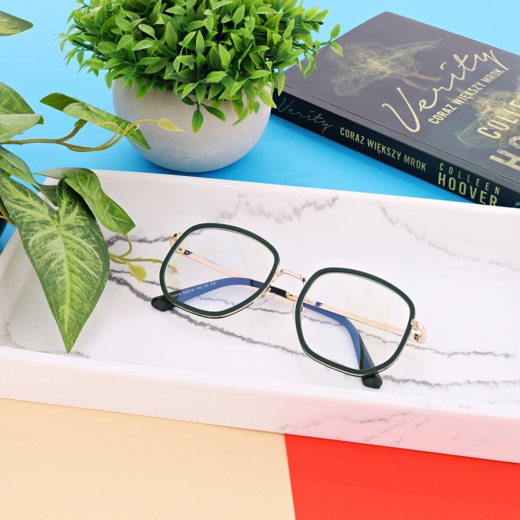 Damskie owalne okulary zerówki do komputera BLUE LIGHT na teleskopach 25155C Zielony/Złoty