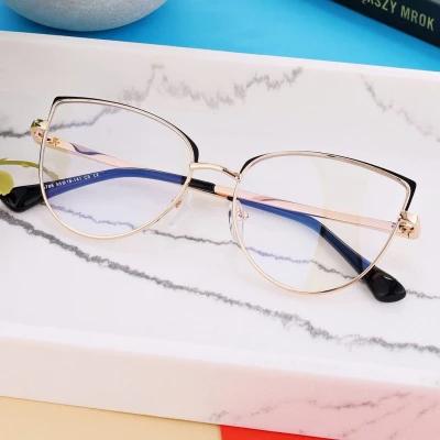 Okulary kocie do komputera damskie z filtrem BLUE Light zerówki 2586 złoty/czarny