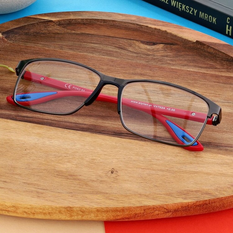 Plusy +2.00 Męskie okulary do czytania korekcyjne ST337 grafit/czerwony