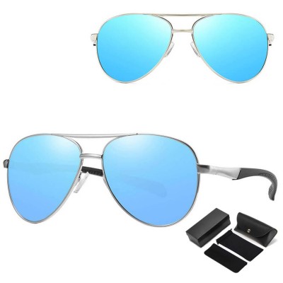 Męskie Przeciwsłoneczne okulary pilotki z polaryzacją STL53 srebrne/niebieskie