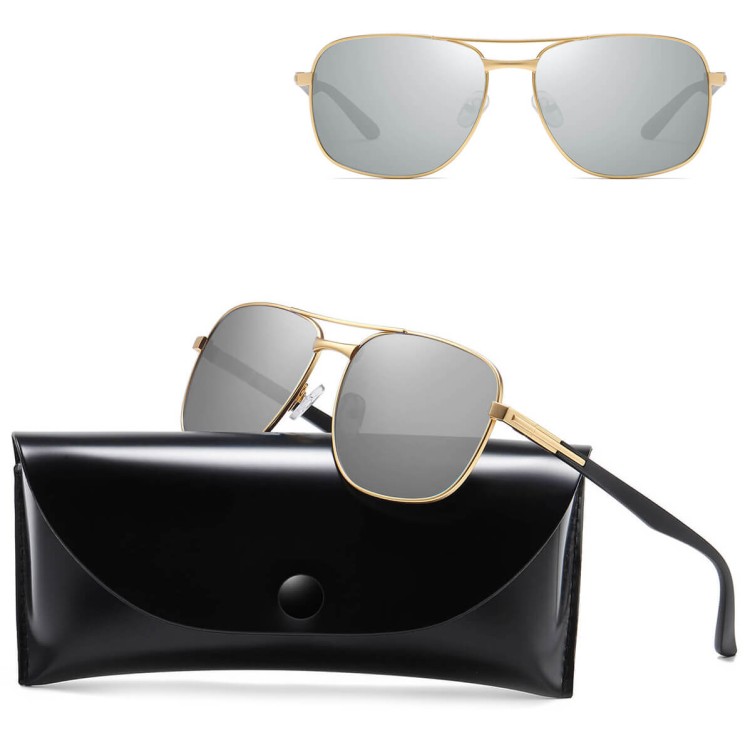 męskie okulary przeciwsloneczne polaryzacyjne pilotki złoto-srebrne lustrzanki STL51A.jpg