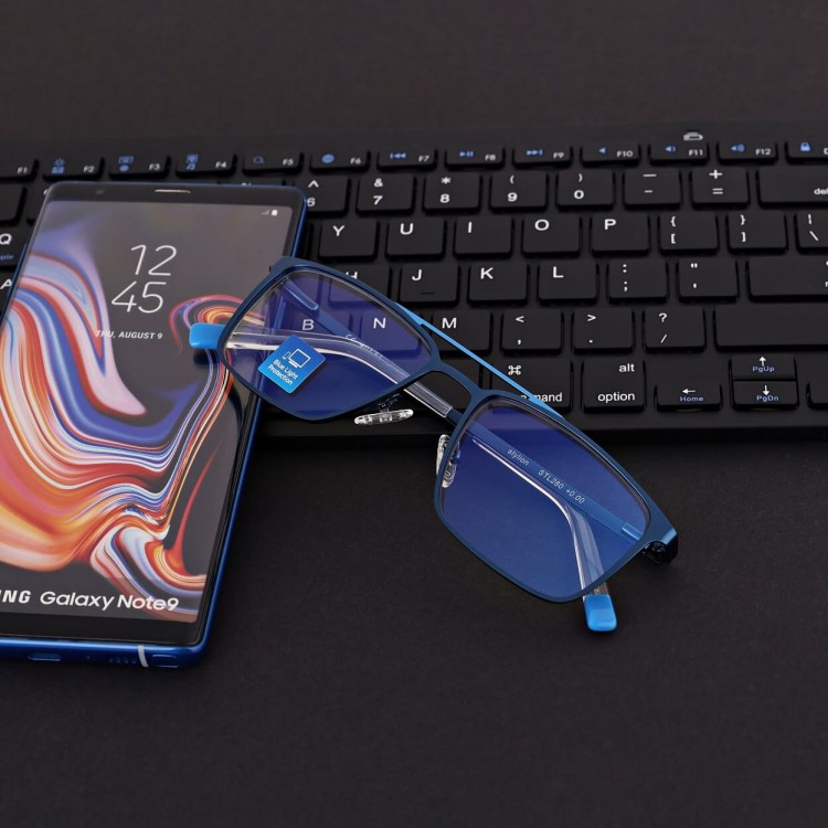 Męskie okulary PREMIUM +1.50 do czytania i komputera Blue Light+Antyrefleks STL280 niebieskie