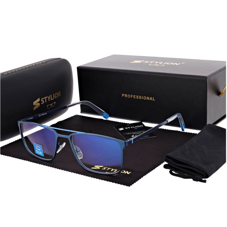 Męskie okulary PREMIUM +2.75 do czytania i komputera Blue Light+Antyrefleks STL280 niebieskie