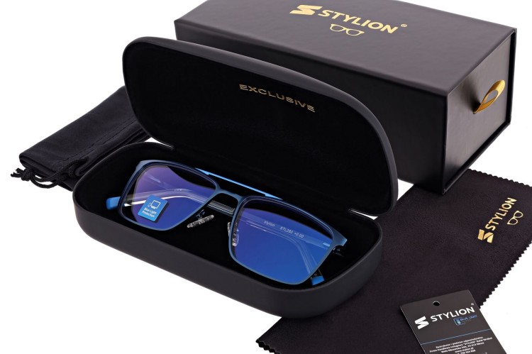 Męskie okulary PREMIUM +3.50 do czytania i komputera Blue Light+Antyrefleks STL280 niebieskie