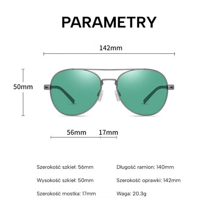 Okulary przeciwsłoneczne pilotki z polaryzacją STL52 grafit/zielone