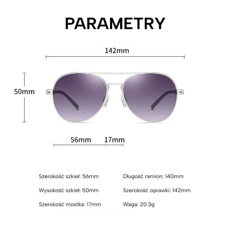 Okulary przeciwsłoneczne pilotki z polaryzacją STL52A srebrny/fiolet