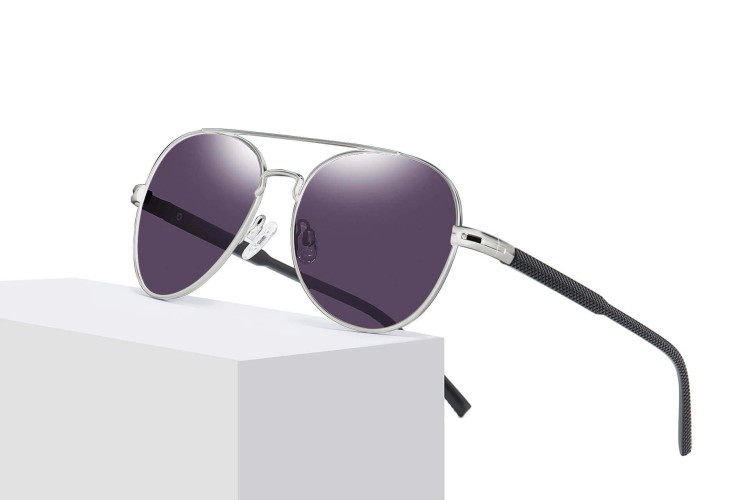 Okulary przeciwsłoneczne pilotki z polaryzacją STL52A srebrny/fiolet