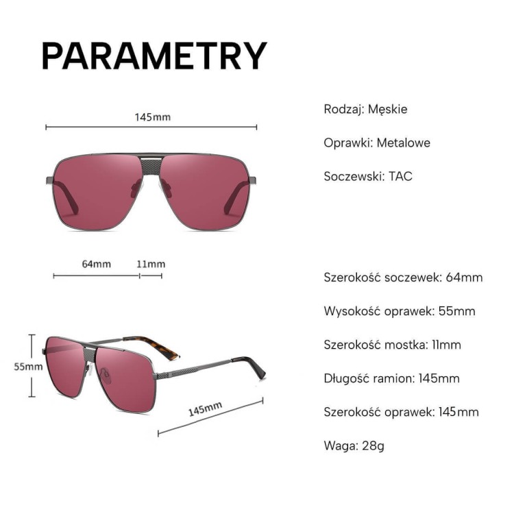 Męskie okulary przeciwsłoneczne pilotki z polaryzacją STL57 czerwony/grafitowy