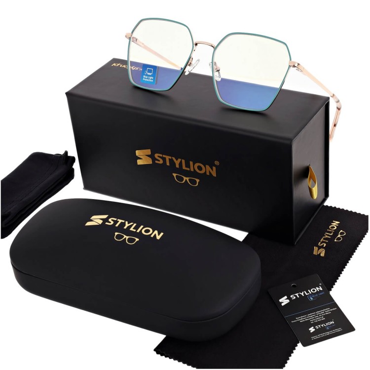 Damskie okulary PREMIUM +1.50 do czytania i komputera Blue Light+Antyrefleks STL285 złoty/zielony