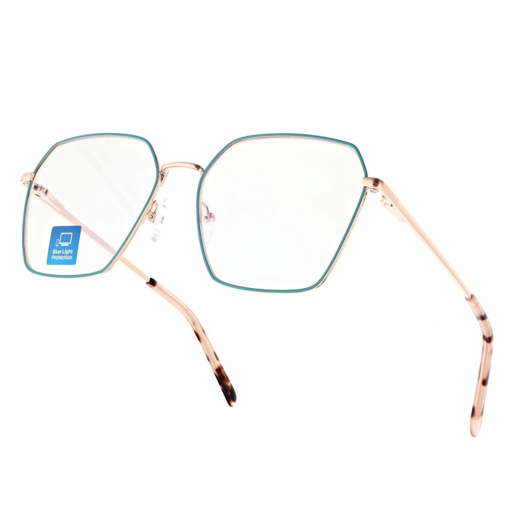 Damskie okulary PREMIUM +2.25 do czytania i komputera Blue Light+Antyrefleks STL285 złoty/zielony