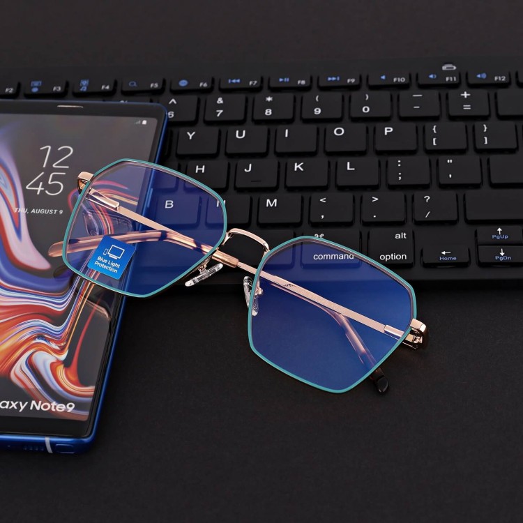 Damskie okulary PREMIUM +3.50 do czytania i komputera Blue Light+Antyrefleks STL285 złoty/zielony