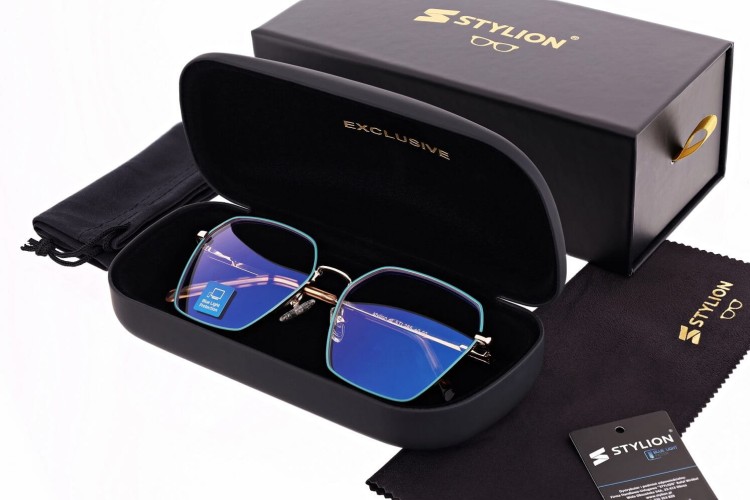 Damskie okulary PREMIUM +3.50 do czytania i komputera Blue Light+Antyrefleks STL285 złoty/zielony