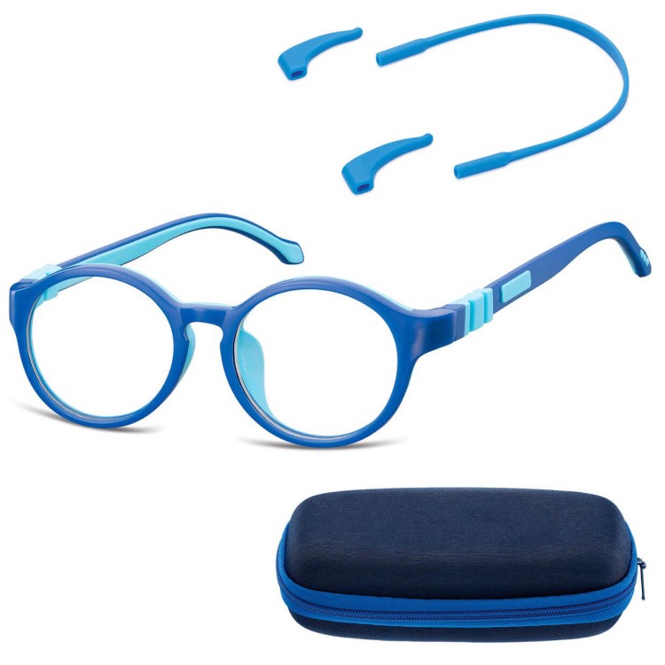 Elastyczne dziecięce oprawki okularowe zerówki okrągłe + gumka Sunoptic K8A niebieskie