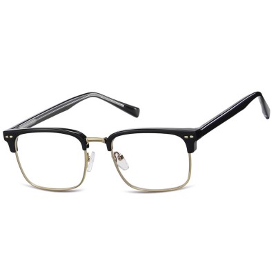 Okulary półramkowe zerówki prostokątne oprawki korekcyjne 878 czarny/złoty
