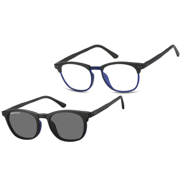 Okulary pod korekcję z polaryzacyjną nakładką przeciwsłoneczną na magnes CLIP-M-TRC297A-1 czarny/granat