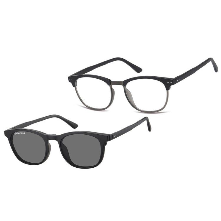 Okulary pod korekcję z polaryzacyjną nakładką przeciwsłoneczną na magnes CLIP-M-TRC297B-1 czarny/szary