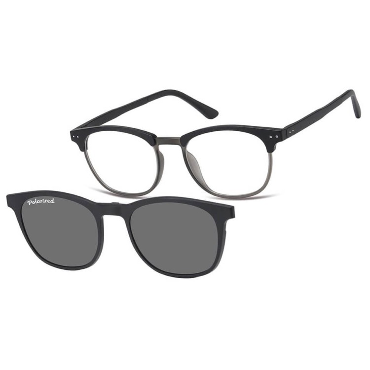 Okulary pod korekcję z polaryzacyjną nakładką przeciwsłoneczną na magnes CLIP-M-TRC297B-1 czarny/szary