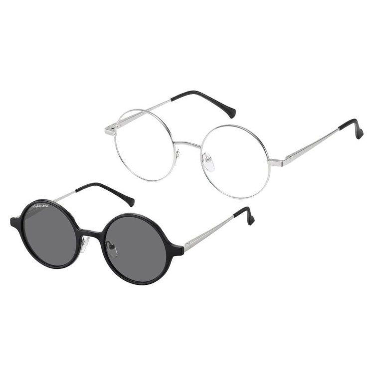 Okrągłe okulary pod korekcję z polaryzacyjną nakładką przeciwsłoneczną CLIP-MC100A-1 srebrne