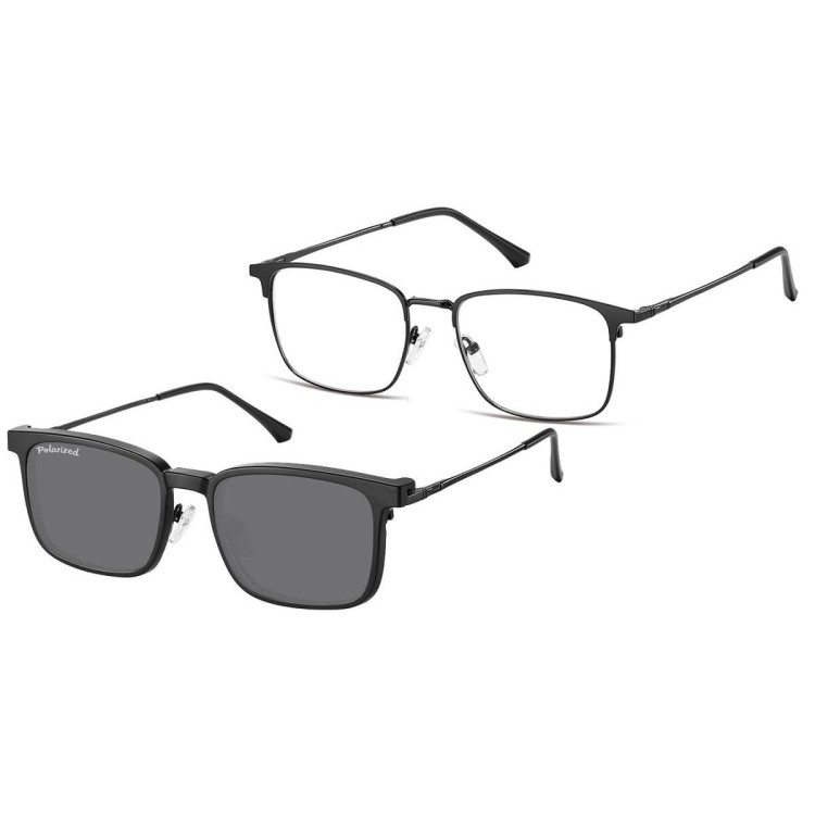 Męskie okulary pod korekcję z polaryzacyjną nakładką przeciwsłoneczną CLIP-MC97-1 czarne
