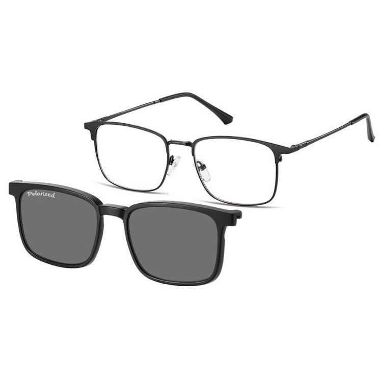 Męskie okulary pod korekcję z polaryzacyjną nakładką przeciwsłoneczną CLIP-MC97-1 czarne