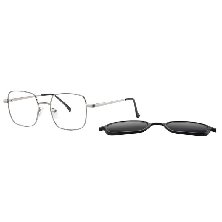 Okulary kwadratowe pod korekcję z polaryzacyjną nakładką przeciwsłoneczną CLIP-MC98A-1 srebrne