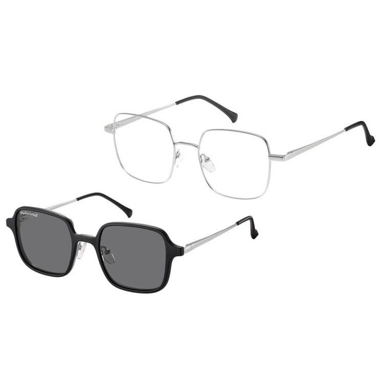 Okulary kwadratowe pod korekcję z polaryzacyjną nakładką przeciwsłoneczną CLIP-MC98A-1 srebrne